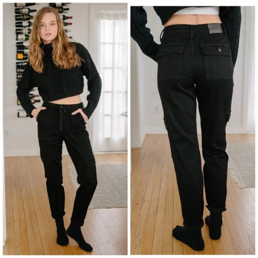 Judy Blue Harper High Rise Cargo Cuffed Jogger Jeans Black Denim Size 30